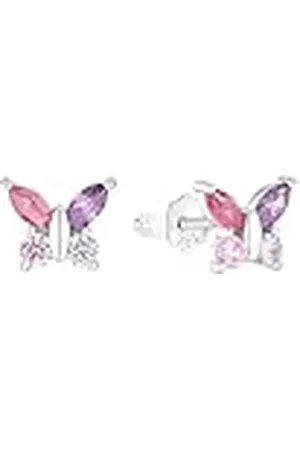 Amor Pendientes de plata de ley 925 para niña, con circonita cúbica sintética, 0,7 cm, plata, mariposa, Se entrega en estuche de regalo