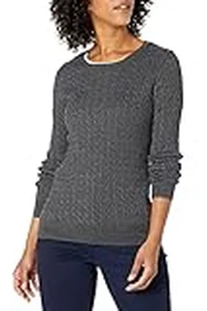 Amazon Jersey de Cuello Redondo y Manga Larga en Ligero Punto Trenzado (Disponible en Tallas Grandes) Mujer, , M