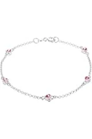 Amazon Pulsera de corazón con circonitas rosas en plata esterlina, 19 cm