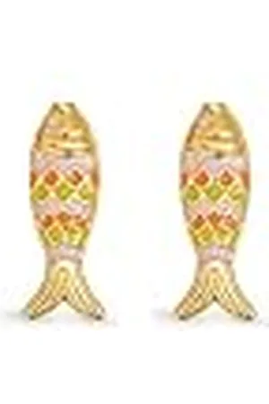 SINGULARU Pendientes Pez Color - Pendientes en Latón con Acabado en Baño de 18Kt - Pendientes con Detalles Esmalte y Motivo Pez - Cierre Silicona - Joyas Para Mujer