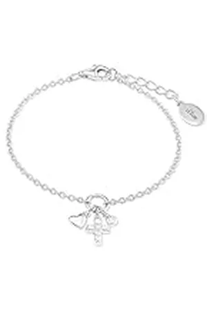 QS by s.Oliver Pulsera de plata de ley 925 joyería del brazo de los niños de las muchachas, con zirconia cúbico synth., 14+2 cm, blanco, cruz, Viene en caja de regalo de la joyería