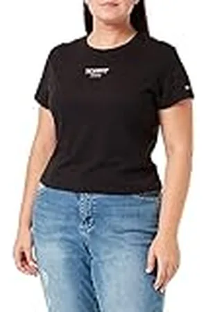 Tommy Hilfiger Women Short-Sleeve T-Shirt Essential Logo Crew Neck, Black (Black), XL