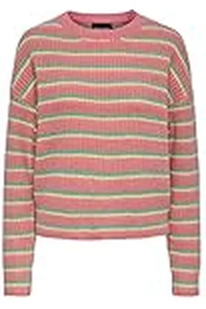 Pieces® Pcbina LS O-Neck Knit BC Jersey de Punto, Verde absenta/Rayas: cdan-desf-mrng, S para Mujer