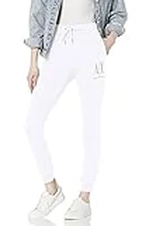 Armani Exchange Pantalones de chándal de Rizo con cordón, Logo de Botones Deportivos, Blanco óptico, Large para Mujer