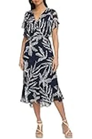 DKNY V-Neck Flutter Sleeve Dress Vestido, , 40 Mujeres