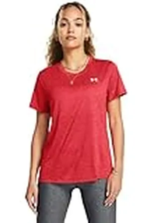Under Armour Tech SSC Twist Camiseta de manga corta para mujer, cómoda camiseta de deporte, color rojo/rojo salmón/blanco