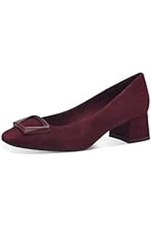 Tamaris Zapatos de Salón de Piel para Mujer, Tacón Cuadrado, Cómodos, Rojo Merlot, Ante, 42 EU
