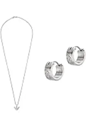 Emporio Armani Hombre Collar y Aretes de Acero Inoxidable Plateado, Set