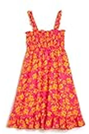 Koton Flower Printed Midi Dress Strappy Gimped Detail Ruffle, Vestido niñas,