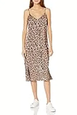 THE DROP Ana Vestido de estilo lencero de largo medio y efecto de seda con cuello de pico Mujer, , L