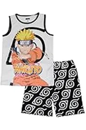 Disney NARUTO, Conjunto de 2 piezas, Camiseta + Pantalones cortos, Niños, (6 a 12 años), Mixto, Niño, Niña, Suave, Lindo, Cálido, Camiseta, Pantalones cortos, MANGA, NAR Modelo NAR 5204106 S1-14A, BLANC