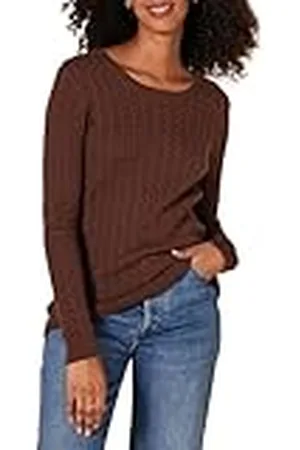 Amazon Jersey de Cuello Redondo y Manga Larga en Ligero Punto Trenzado (Disponible en Tallas Grandes) Mujer, , L