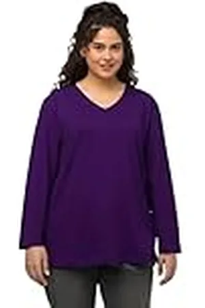 Ulla Popken Camiseta básica en V, Manga Larga, , 56-58 para Mujer