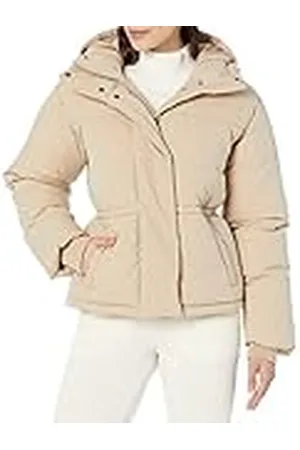 Amazon Chaqueta Acolchada Corta con Capucha y Cintura Ajustada (Disponible en Talla Grande) Mujer, , M