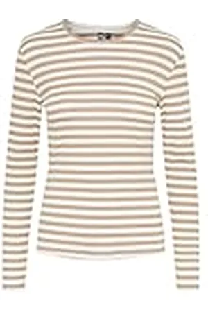 Pieces® Pcruka LS Top Noos, Camiseta de Manga Larga para Mujer, Silver Mink/Stripes:Cloud Dancer, XS