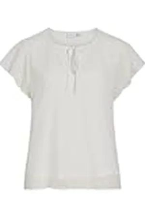 VILA Viedee C/S V-Cuello Top/LC Blusa de Manga Corta, Blanco Nieve, 40 Mujeres