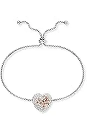 Engelsrufer Pulsera para mujer de plata de ley y colgante de corazón bicolor – engastada con 38 circonitas – cierre deslizante ajustable – sin níquel – Longitud: 24 cm, 24 cm, Plata de ley, No es una