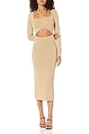 THE DROP Corbin Vestido Midi de Manga Larga con Cuello Halter y Abertura, , 5XL Grande
