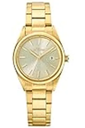 QS by s.Oliver Reloj de pulsera señoras reloj de cuarzo analógico, con brazalete de acero inoxidable, oro, 3 bar resistente al agua, viene en caja de regalo reloj