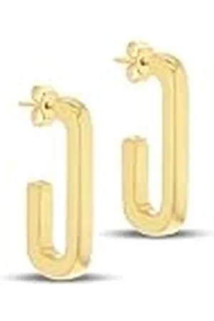 Amazon Pendientes de aro medio rectangular de plata esterlina bañados en oro