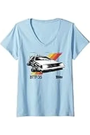 Back To The Future Mujer DeLorean con rayas retro número 35 de Regreso al Futuro Camiseta Cuello V