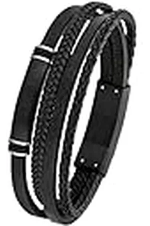 QS by s.Oliver Pulsera de acero inoxidable de cuero de los hombres de la joyería del brazo, 20+1.5 cm, bicolor, viene en caja de regalo de joyería