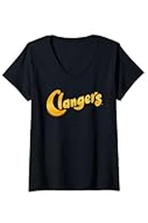 Clangers Mujer Logotipo clásico de texto dorado brillante de , retro Camiseta Cuello V