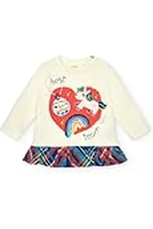 Tuc Tuc Camiseta niña Beige con ilustración Divertida y Volantes colección Big Brains (Talla 18 Meses)