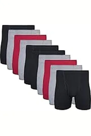 Gildan Underwear Covered Waistband Boxer Briefs, Multipack Ropa Interior de Hombres, Negro/Gris/Rojo, L (Pack de 10)