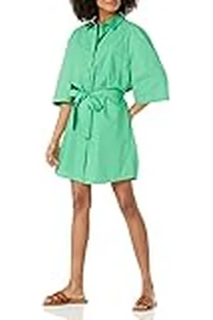 THE DROP Vestido camisero mini Dakota para mujer, con cinturón, verde , XL