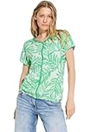 CECIL Leave Print T-Shirt Camiseta con Estampado de Hojas de Linen, , M para Mujer