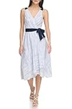 DKNY Vestido sin Mangas con Cuello en V con cinturón cóctel, , 40 para Mujer