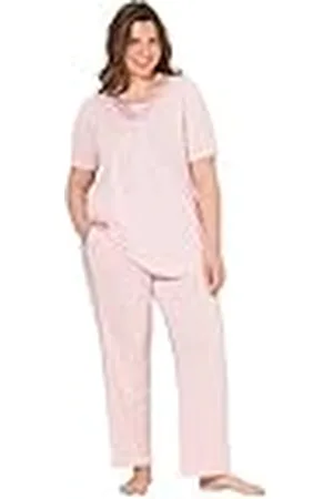 Ulla Popken Pyjama, Satindetails, V-Ausschnitt, Halbarm Juego de Pijama, , 58-60 Mujeres