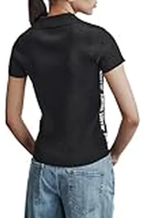 DKNY Polo de Manga Corta con Logo Lateral y Cuello en V, , L Mujeres