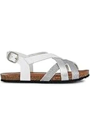 Geox J Sandal Chilene Gir, Sandalia, y Plateado, 34 EU