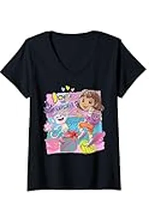 Dora Mujer y botas y mochila Camiseta Cuello V