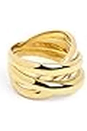 SINGULARU Anillo Double Cross. Latón con Acabado Baño de de 18 Kt. Joyas para Mujer. Talla 12