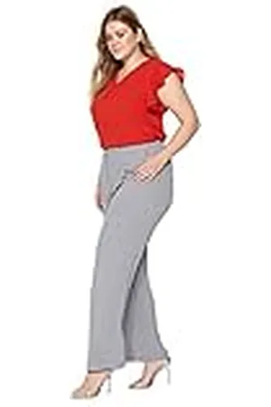 Trendyol Women High Waist Wide Leg Plus Size Trousers Pantalones, , 52 Grande para Mujer
