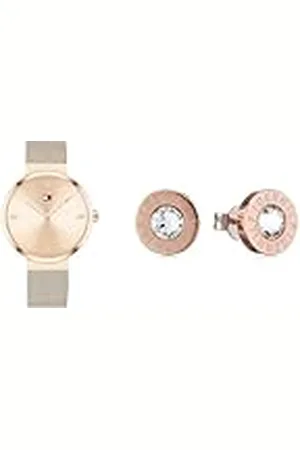 Tommy Hilfiger Reloj Analógico de Cuarzo para Mujer con Correa Color Oro Rosado - 1782218 Jewelry Pendientes de botón para Mujer de Acero Inoxidable con Cristales - 2700752