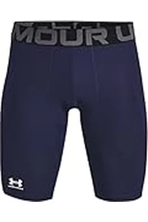Under Armour UA HG Armour Long Shorts Pantalones deportivos cortos, shorts para hombre transpirables y de secado rápido, color azul medianoche/blanco