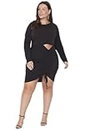 Trendyol Woman Fitted Smock Crew Neck Knit Plus Size Dress Vestido, Black, 2XL para Mujer