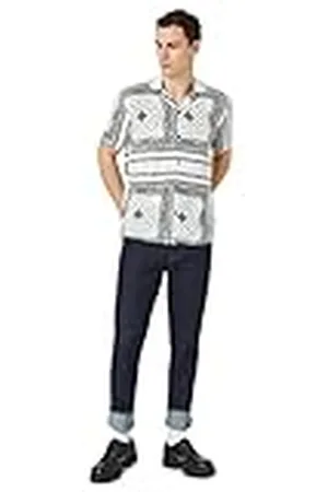 Koton Short Sleeve Shirt Lapel Neck Shawl Printed Camisa, White Design (0d0), XL para Hombre