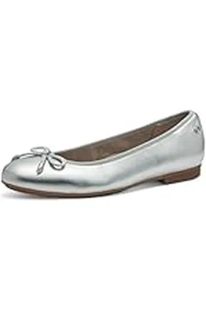 Tamaris Comfort Damen Ballerinas aus Leder mit Schleife, Zapatos Tipo Ballet Mujer, Plata, 42 EU