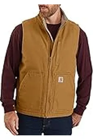 Carhartt Chaleco utilitario en lona de algodón con efecto desgastado Sherpa Lined, cuello perkins, Loose Fit Para Hombre, Brown, S