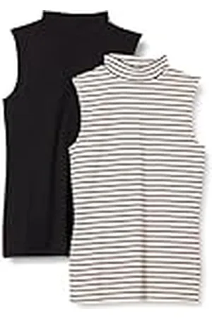 Amazon Camiseta sin Mangas de Punto Trenzado y Corte Ajustado con Cuello Redondo Mujer, Pack de 2, , M