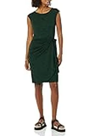 Amazon Vestido con Falso Cruzado de Cuello Barco y Manga Casquillo Mujer, , M