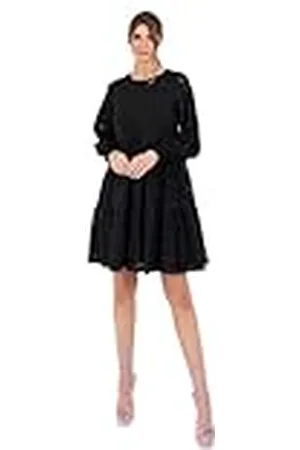 Lovedrobe Vestido de Mujer Rodilla, Cuello Redondo, Manga Larga abombada, Bordado, inglés, de algodón, Estilo Casual, , 52