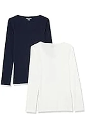 Amazon Top Interior en Punto Acanalado con Cuello de Pico, Manga Larga y Corte Entallado (Disponible en Tallas Grandes) Mujer, Pack de 2, , XS