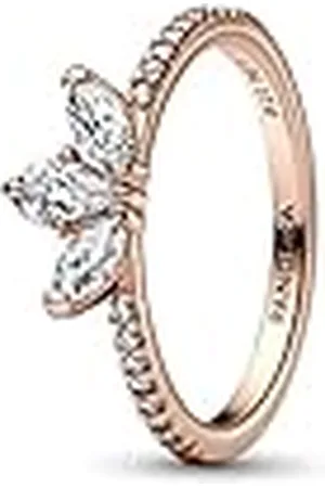 PANDORA Timeless Anillo con diseño de Herbarium Cluster chapado en oro de 14 quilates con circonitas cúbicas transparentes, talla 58