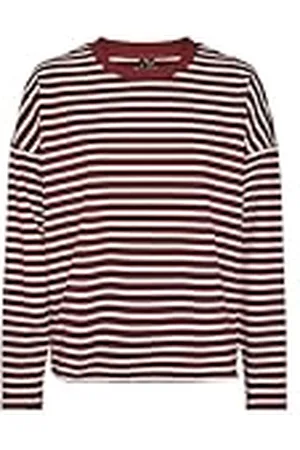VERO MODA Vmabby LS O-Neck Top Jrs Noos Camiseta de Manga Larga, Ladrillo cocido/Rayas: Blanco Nieve, XXL para Mujer